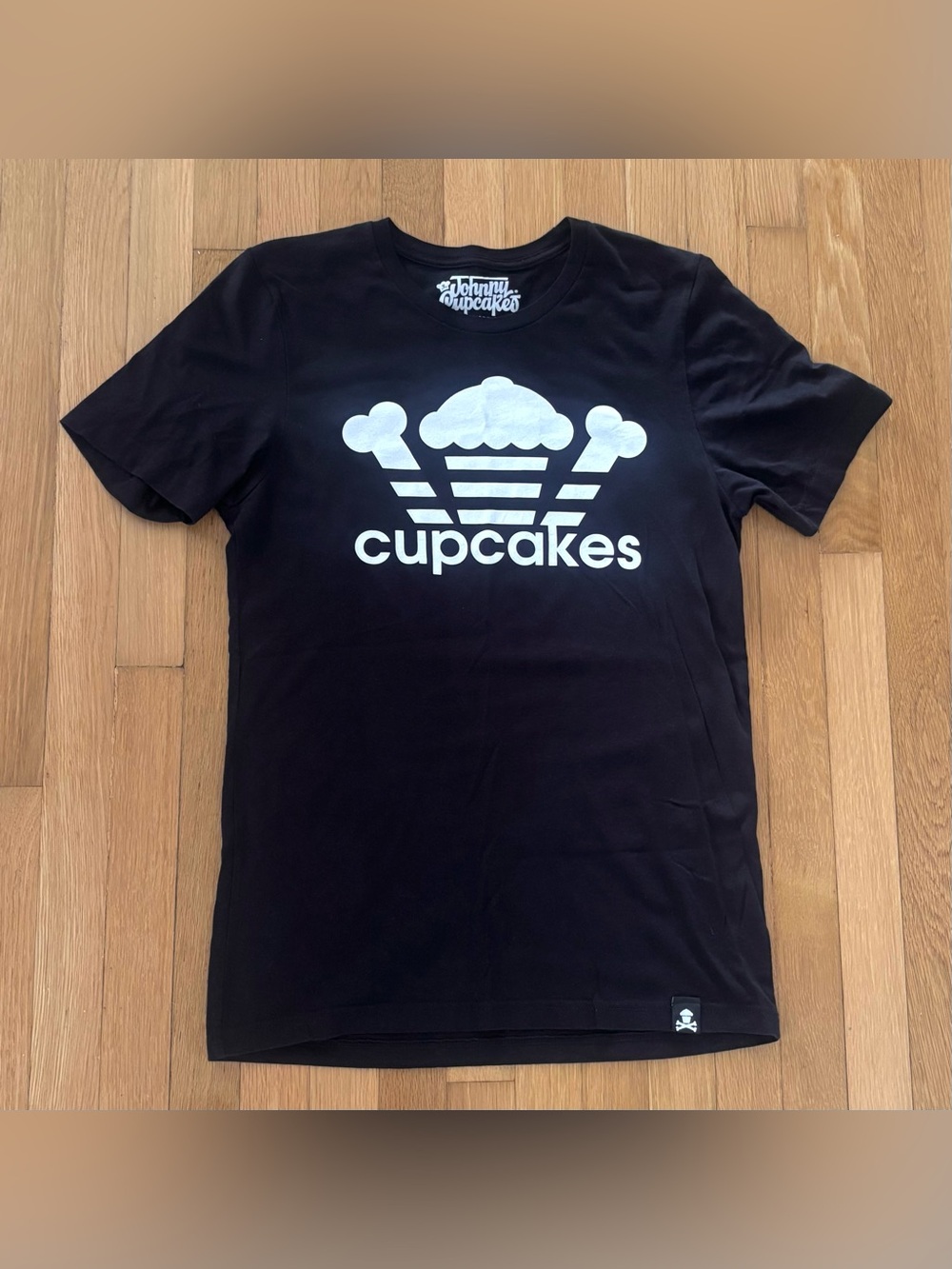 Johnny Cupcakes Adidas Parody Shirt Mens L Black Crossbones Trefoil Graphic Tee